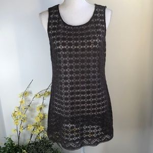 Johnny Was 4 Love and Liberty sleeveless charcoal gray lace dress
